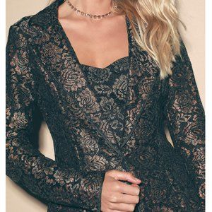 Lulus Nightlife Livin' Black Metallic Lace Blazer